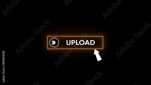 Glowing White Upload Button with Right Arrow on Black Gradient Background