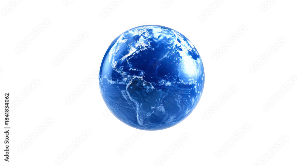 Fototapeta premium Blue planet Earth with visible continents, white clouds, and deep blue oceans, isolated on transparent background, symbolizing global unity and environmental awareness