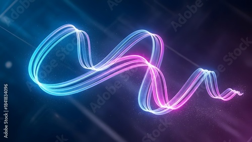 Abstract neon glowing ribbon of light flowing through a dark space background