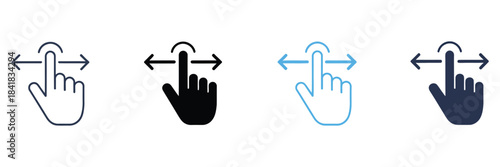 Swipe icon set, multiple style collection, vector illustration, line art icons, solid fill icons, gesture icons