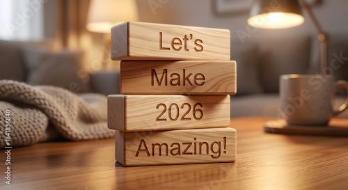 Wallpaper Mural Inspirational wooden block stacking with motivational message for new year 2026 Torontodigital.ca