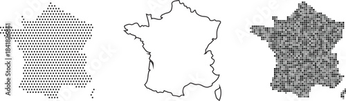 France map in three different styles