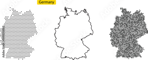Three different style maps of germany in black and white colors