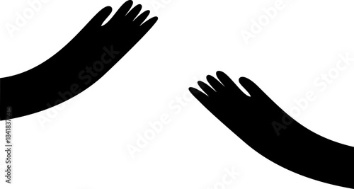 Hugging arms silhouette, simple black abstract hands reaching out to hug. Minimalist hugging arms silhouette for emotional and friendly concept design.