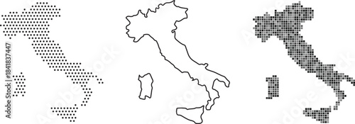 Black and white italy map with various pixelated patterns on