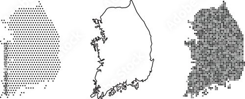 South korea map in various grid and dot styles on