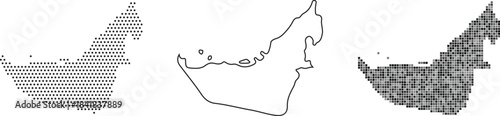 Three united arab emirates maps in different styles and textures side by side