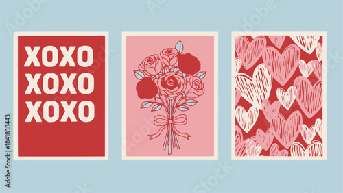  A modern, trendy vector collection of four Christmas greeting cards with a vintage color palette, featuring striped backgrounds, a checkered floor, potted fir branches, a coupe glass, and a classic s