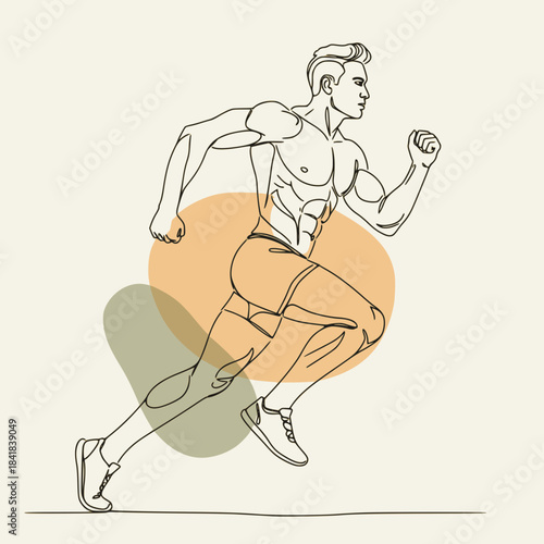 Running man, isolated vector illustration in continuous line drawing style. Run, side view. Silhouette of athletic looking male runner running. EPS version.