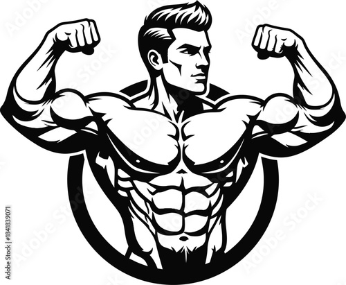 Strong Bodybuilder Flexing Muscles Illustration