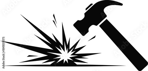 Hammer Hitting Explosion Impact Symbol Vector