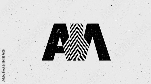 Modern abstract typographic logo design with block letters A and M, featuring a textured chevron pattern on a distressed background.
