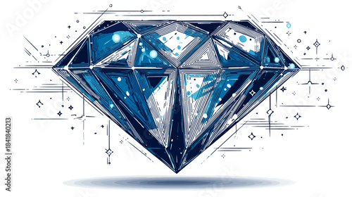Modern abstract blue diamond vector illustration. Geometric precious stone graphic for luxury, value, quality, and brilliant concepts.