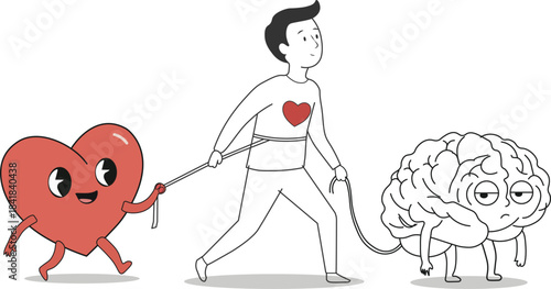 Minimalist Vector Art, Heart and Brain Balance Illustration for Life Decisions