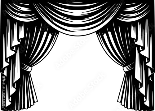 Elegant black curtains in a stage or theater style isolated graphic
