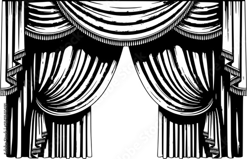 Elegant black curtains in a stage or theater style isolated graphic
