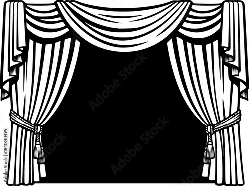 Elegant black curtains in a stage or theater style isolated graphic
