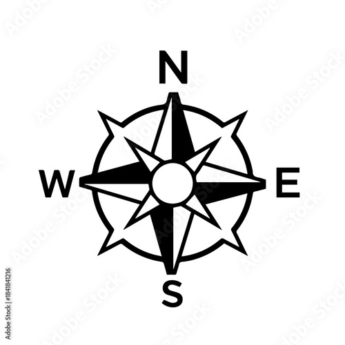 Compass Rose: A classic compass rose, a navigational symbol, pointing the way with clear direction in black and white.