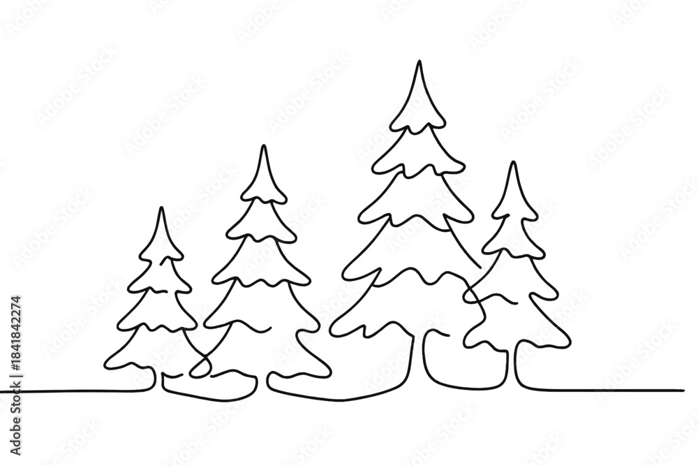 Obraz premium Frosted Pines Illustration. Frosted forest haze. Minimalistic one-line drawing pine trees covered in snow with