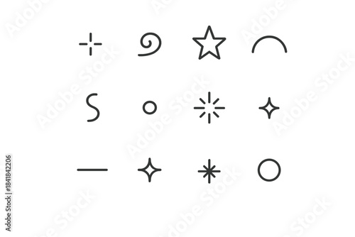 Cozy Baking Icons. Cozy baking details. Line outline icon set of Cozy baking details: tiny spark, soft swirl,