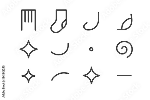 Detailed Sock Icon Set. Sock details. Line outline icon set of Sock details: ribbed pattern, sock outline, toe