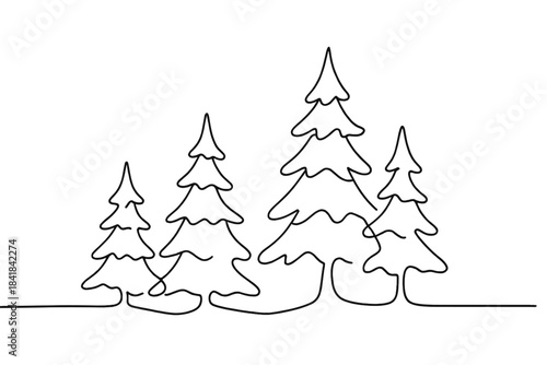 Frosted Pines Illustration. Frosted forest haze. Minimalistic one-line drawing pine trees covered in snow with