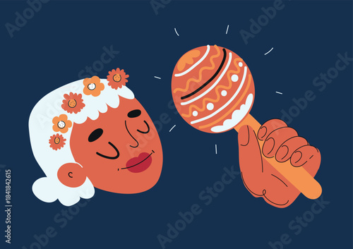 Cartoon vector illustration of a little boy sliding down a water slide at a water park, having fun and laughing