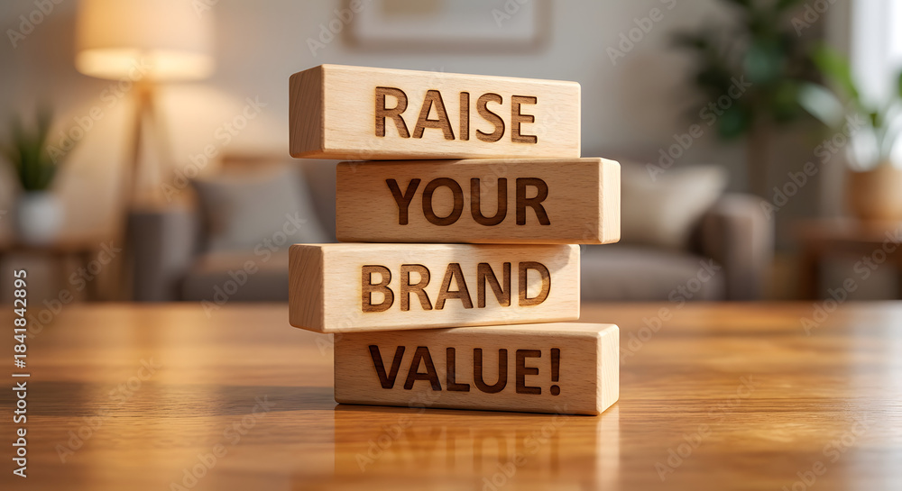 Fototapeta premium Motivational Wooden Blocks Stacked with Inspirational Business Quote for Branding Growth