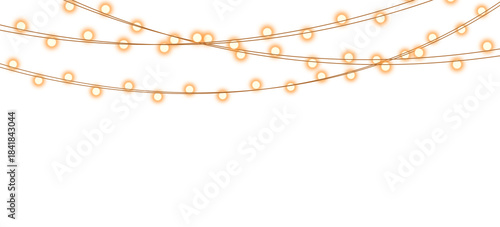 Strings of warm glowing fairy lights isolated on transparent background