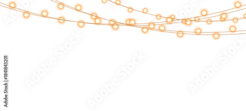 Strings of warm glowing christmas lights isolated on transparent background