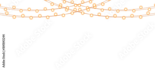 Festive string lights glowing warmly isolated on transparent background