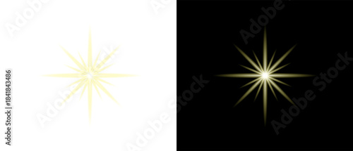 Two bright yellow starbursts isolated on transparent background