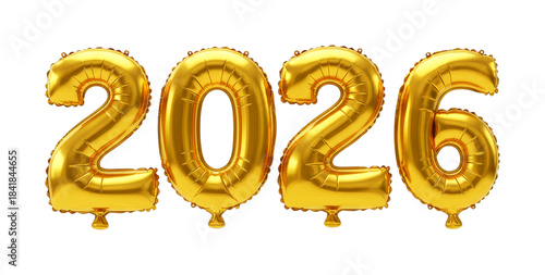 Golden foil balloons forming the year 2026 are prominently displayed, symbolizing upcoming celebrations, new beginnings, and future events.
