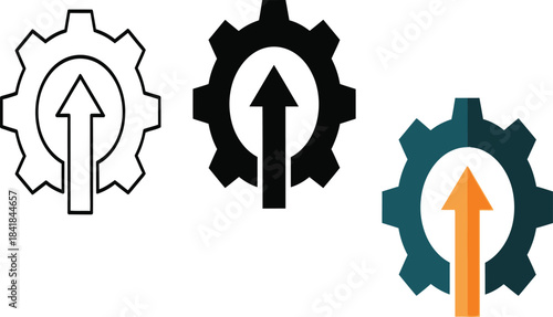 Three gear icons with arrows