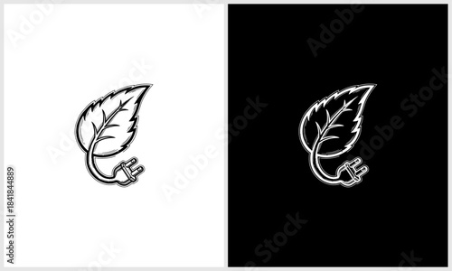 Green Energy Leaf Plug Icon  Renewable Power Symbol  Eco-Friendly Electricity Concept Vector logotyp.