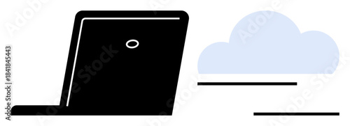 Minimalistic design of a laptop and a cloud, symbolizing connectivity, storage, remote work, and technology. Ideal for data management, IT services, collaboration, innovation modern workflow