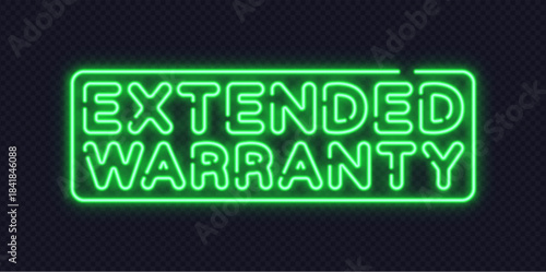 Neon sign with extended warranty message in bright green frame. Modern visual for product support or service coverage.