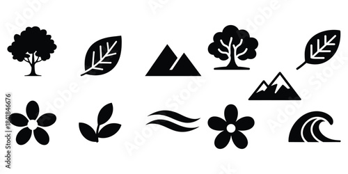 Nature themed tree icons combined with classic playing card suits for a simple vector symbol set