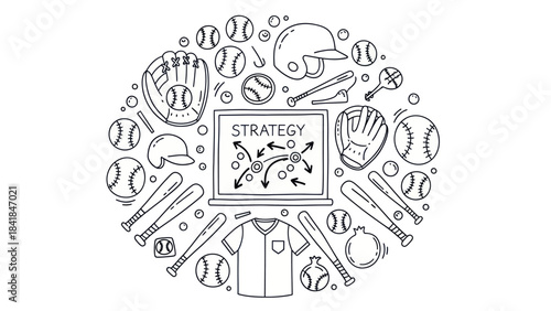 Baseball equipment and strategy elements vector illustration graphic