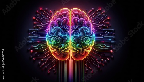Illuminating the Mind: A vibrant depiction of the human brain, radiating with colorful energy and intricate neural pathways, symbolizes intelligence, creativity, and the power of thought.