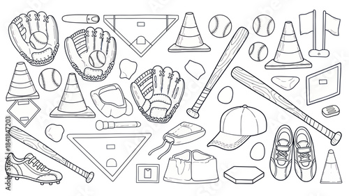 Baseball equipment collection vector illustration isolated on white