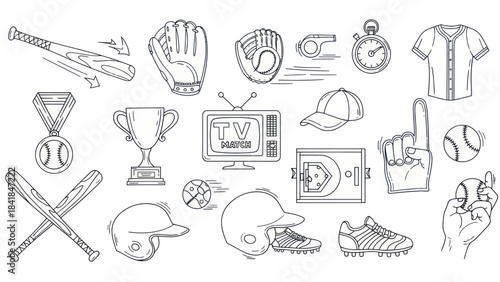 Baseball equipment collection vector illustration sport and game elements