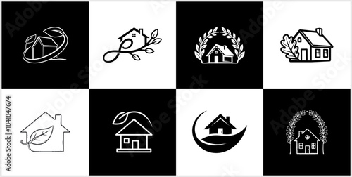House Logos Collection Real Estate Home Icons Eco-Friendly Property Symbols Set logotypelogoicon.
