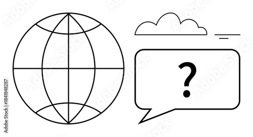 Communication concept. Speech bubble with question mark dialogue, inquiry in global communication. Communication aids international interactions, exchanges, and educational tools. For tech, business