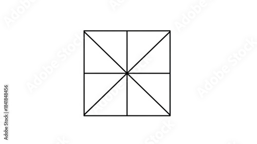 Geometric Abstraction: A precisely designed composition features a grid divided into quadrants, with internal diagonals converging towards the center, creating a visually compelling pattern.