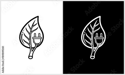 Renewable Energy Leaf Plug Icon Eco-Friendly Sustainable Power Symbol logotypelogoicon.