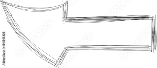 Simple hand drawn sketch of a left pointing arrow shape with rough sketchy black lines on white.
