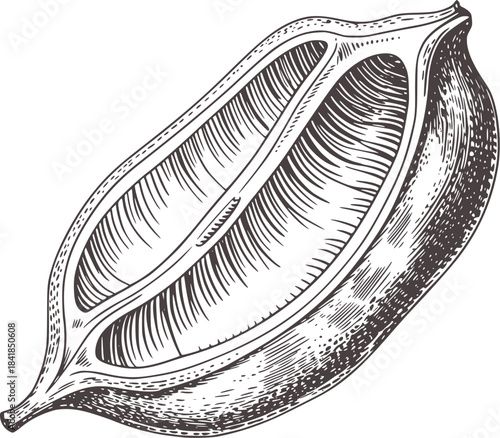 Detailed black and white botanical of a leaf cross section