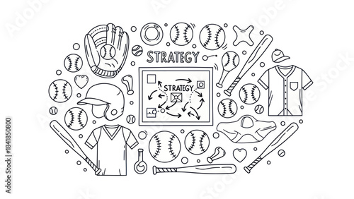 Baseball strategy and equipment vector illustration for sports and concepts