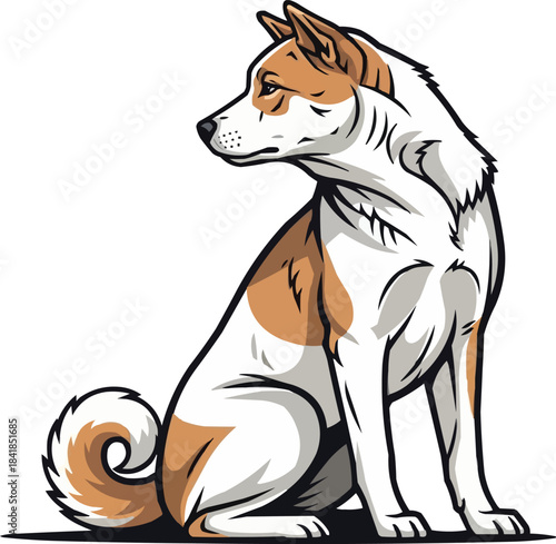 Korean Jindo Dog sitting alert looking away focused pose